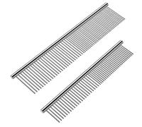2 Pack Dog Combs with Rounded Ends Stainless Steel Teeth, Cat Comb for Removing Tangles and Knots, 6.3IN/7.4IN