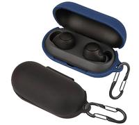 [2-Pack] easyBee Funda compatible con Sony WF-C700N [con 2 mosquetones], funda de silicona líquida ultrafina a prueba de golpes, funda para auriculares Bluetooth, color negro y azul