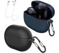 [2 Pack] easyBee Funda Compatible con Xiaomi Redmi Buds 4 Pro Auriculares Inalámbricos Bluetooth, Carcasa Protector de Silicona con 2 Mosquetón y 2 Correa Anti-Pérdida - Negro y Azul