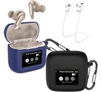 [2-Pack] easyBee Hülle Kompatibel mit Tour Pro 3 Earbuds, mit 2 Karabiner Anti-Verlust-Gurte, Liquid Silikon Case Stoßfest Schutzhülle Bluetooth Kopfhörer Tasche - Schwarz Blau