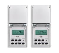 2-Pack ELRO TO3000 Temporizador Digital para Exteriores con Programa semanal programable, 10 Tiempos de conmutación por día, función aleatoria, IP44, Resistente al Agua, hasta 3600 W