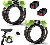 (2 Pack) Fenxyo Candado de Bicicleta, Candado de Cable de Alta Seguridad para Bicicleta 120cm/12mm, cadenas de combinación impermeables ajustables de 5 dígitos para bicicleta, moto, puerta, Verde