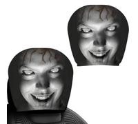 2-Pack Ghost Face Car Headrest Covers - Elastic Polyester Horror Decor | 9.45" x 9.45" (24cm x 24cm, 46g Weight), Soft Stretch Polyester Fabric Construction, 2-Piece Set with Spooky Ghost Face