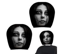 2-Pack Ghost Face Car Headrest Covers - Elastic Polyester Horror Decor | 9.45" x 9.45" (24cm x 24cm, 46g Weight), Soft Stretch Polyester Fabric Construction, 2-Piece Set with Spooky Ghost Face