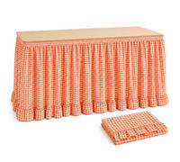 2 Pack Gingham Table Skirt, 6 Ft Each Ruffled Teacher Desk Skirt (Orange)