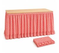 2 Pack Gingham Table Skirt, 6 Ft Each Ruffled Teacher Desk Skirt (Red)