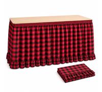 2 Pack Gingham Table Skirt, 6 Ft Each Ruffled Teacher Desk Skirt (Red-B)