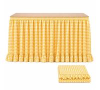 2 Pack Gingham Table Skirt, 6 Ft Each Ruffled Teacher Desk Skirt (Yellow)