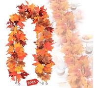2 Pack Guirnalda de Hojas de Arce Artificial - Total 3,6 m Decoración de Otoño para Thanksgiving, Halloween, Navidad - Decoración de Chimenea, Bodas, Fiestas (Burdeos, Oro, Naranja)
