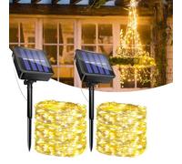 2 Pack Guirnaldas Luces Exterior Solar, 12M 120 LED Luces Solares Jardín, 8 Modos, IP65 Impermeables, Cadena de Luce Decoracion para Terraza, Fiestas, Bodas, Patio, Árbol, Jardines(Blanco Cálido)