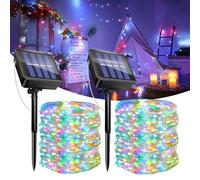 2 Pack Guirnaldas Luces Exterior Solar, 12M 120 LED Luces Solares Jardín, 8 Modos, IP65 Impermeables, Cadena de Luce Decoracion para Terraza, Fiestas, Bodas, Patio, Árbol, Jardines(Multicolor)