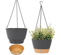 2-pack Hanging Planters Set, 8" Indoor Outdoor Hanging Planters Basket, Hanging Flower Pot with Drainage Hole with 3 Hooks for Garden Home (grey)