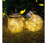 [2 Pack] Lámparas Solares para Jardín, ZVO 30 LED Linterna Solar Exterior, Luces de Vidrio para Colgar, Masón Hada Jardín IP65 Impermeables para Decoración Bodas/Patio/Céspedes/Vallas (Blanco Cálido)