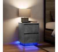 2 Pack LED Night Stands with RGB Lights, Concrete Gray Bedside Tables with 2 Drawers, 38x34x50cm Engineered Wood Storage End Table for Bedroom, Modern Side Table with USB Port for Living Room