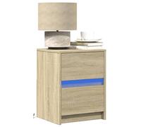 2 Pack LED Night Stands with RGB Lights, Engineered Wood Bedside Tables with Drawer, Modern Sonoma Oak Finish for Bedroom Living Room, Easy Assembly, Wall Mountable
