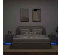 2 Pack LED Night Stands with RGB Lights, Sonoma Gray Engineered Wood Bedside Table with USB Port, Modern End Table with 2 Drawers for Bedroom Living Room, 45x40x55cm