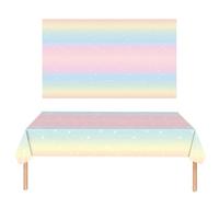 2 Pack Manteles Arco Iris Pastel, 274x137cm Rectángulo Mantel Arco Iris Pastel para Baby Shower Cumpleañosa
