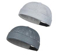 2-Pack Men Brimless Caps, Breathable Docker Hats, Mesh Skull Beanies for Summer Cooling & Adjustable Hip-Hop Style (Gray + Dark Gray)