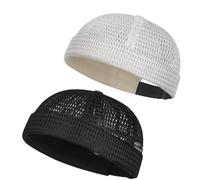 2-Pack Men Brimless Caps, Breathable Docker Hats, Mesh Skull Beanies for Summer Cooling & Adjustable Hip-Hop Style (White + Black)