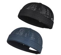 2-Pack Men Brimless Caps, Breathable Docker Hats, Mesh Skull Beanies for Summer Cooling & Adjustable Hip-Hop Style (Black + Navy Blue)