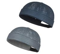 2-Pack Men Brimless Caps, Breathable Docker Hats, Mesh Skull Beanies for Summer Cooling & Adjustable Hip-Hop Style (Navy Blue + Dark Gray)