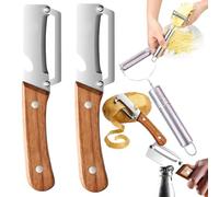 2 Pack Multifunctional Vegetable Peeler - Stainless Steel Kitchen Peelers with Wooden Handle, Ergonomic Potato Peeler & Fruit Slicer, Sharp Blade for Carrot，Easy Grip Kitchen Tool (3 unidades)