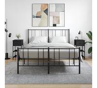 2 Pack Night Stands Black 34x36x70 cm Engineered Wood Bedside Table with Storage Shelf for Bedroom Living Room Modern Compact Design Sturdy Metal Frame Adjustable Feet