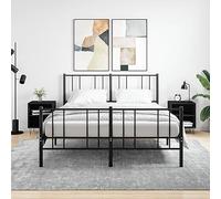 2 Pack Night Stands Black 40x30x50 cm, Engineered Wood Bedside Tables with 2 Storage Compartments, Modern Side Table for Bedroom Living Room, Sturdy & Easy to Clean Surface