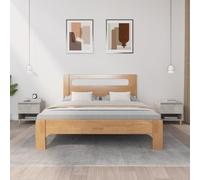 2 Pack Night Stands Concrete Grey 50x46x50 cm Bedside Tables with Storage, Plywood & Solid Eucalyptus Wood End Tables for Living Room Bedroom, Modern Side Table with Smooth Surface & Stable Base