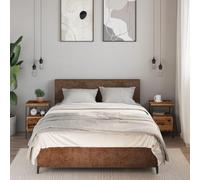 2 Pack Night Stands, Engineered Wood & Iron Bedside Tables with Storage Shelf, Vintage Brown 34x36x50cm for Bedroom Living Room, Adjustable Legs, Wall Mount Recommended