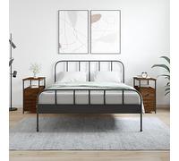 2 Pack Night Stands, Engineered Wood & Iron Side Table with Storage Shelf, 30x60x60cm Oak Brown Bedside for Bedroom Living Room, Sturdy Modern End Table with Adjustable Legs