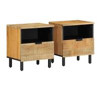 2 Pack Night Stands Solid Mango Wood Bedside Tables 40x33x46cm with Storage Shelf, Elegant Brown End Table for Bedroom Living Room, Sturdy Tropical Hardwood Nightstand with Wooden Legs