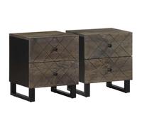 2 Pack Night Stands Solid Mango Wood Bedside Tables with 2 Drawers & Metal Legs, Black Finish 40x33x46 cm for Bedroom, Living Room, Home Decor Storage Furniture