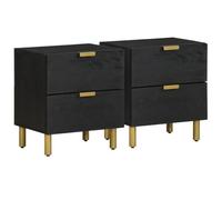2 Pack Night Stands Solid Mango Wood Black 40x33x46 cm with Drawers & 2 Doors, Sturdy Bedside Table for Bedroom, Modern Side Table with Storage for Living Room, Durable & Decorative Furniture