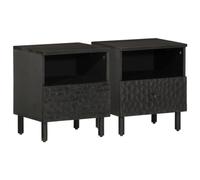 2 Pack Night Stands Solid Mango Wood Black Finish 40x33x46 cm with Drawer & Shelf, Elegant Bedside Tables for Bedroom, Sturdy Iron Legs, Timeless Home Decor Storage Furniture
