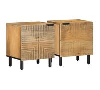2 Pack Night Stands Solid Mango Wood Brown 40x33x46cm Bedside Tables with Metal Legs, Elegant Design for Bedroom & Living Room, Spacious Storage & Durable Furniture