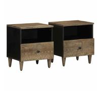 2 Pack Night Stands Solid Mango Wood Light Gray 40x33x46 cm Bedside Tables with Storage for Bedroom Living Room Modern Elegant Design Durable Sturdy Engineered Wood Metal Legs