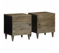 2 Pack Night Stands Solid Mango Wood Light Gray Bedside Tables with Metal Legs 40x33x46 cm for Bedroom Living Room Storage Modern Elegant Design