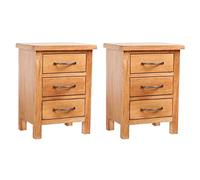 2 Pack Night Stands Solid Oak Wood Bedside Tables with 3 Drawers Rustic Bedroom Furniture 40x30x54 cm for Storage and Organization