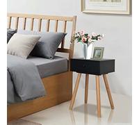 2 Pack Night Stands Solid Pine Wood 40x30x61 cm Black Retro Bedside Tables with Drawer for Bedroom Living Room Easy Assembly Durable Modern End Tables
