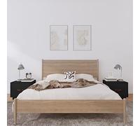 2 Pack Night Stands Solid Pine Wood Black 40x34x35 cm with Drawer, Rustic Bedside Tables for Bedroom Storage, Modern Side End Tables with Leather Pull Handle, Easy Assembly