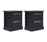 2 Pack Night Stands with Drawers, Paulownia Wood Bedside Table Vintage Style for Bedroom Living Room, Small End Table 38x28x45 cm, Black