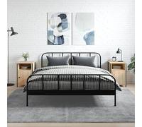 2 Pack Night Stands with Storage, 40x42x60cm Oak Finish Bedside Tables, Engineered Wood & Iron Sturdy Structure, Adjustable Feet for Uneven Floors, Modern Side Table for Living Room & Bedroom Decor