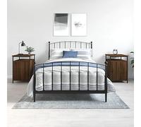 2 Pack Night Stands with Storage, Brown Oak Engineered Wood Bedside Table 40x42x60cm, Compact End Table for Bedroom Living Room, Sturdy Iron Frame & Adjustable Feet