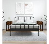 2 Pack Night Stands with Storage, Engineered Wood Oak Brown End Tables 30x60x60cm, Sturdy Metal Frame, Adjustable Legs for Bedroom Living Room, Easy to Clean Modern Side Table