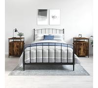 2 Pack Night Stands with Storage, Smoke Oak Engineered Wood Bedside Table 40x42x60cm, Compact End Table for Bedroom Living Room, Sturdy Iron Frame & Adjustable Legs, Easy Assembly Modern Design
