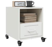 2 Pack Night Stands with Wheels, White Steel Bedside Table with Drawer & Storage Shelf, Cold Rolled Metal End Table 36x39x43.5cm for Living Room, Bedroom, Dorm Easy to Move & Clean