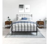 2 Pack Nightstand Set, Engineered Wood & Iron Smoke Oak Bedside Table with Storage Shelf, 34x35.5x45cm Modern End Table for Bedroom Living Room, Adjustable Legs & Durable Surface