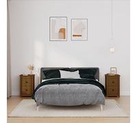 2 Pack Nightstand Set, Solid Pine Wood Bedside Table with Drawer, Honey Brown Rustic Night Stand for Bedroom, 40x35x61.5cm Storage Side Table with Assembly Guide, Anti-Tip Device Included