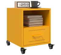 2 Pack Nightstand with Wheels, Mustard Yellow Steel Bedside Table with Drawer & Storage Shelf, 36x39x43. 5 cm Cold Rolled Steel End Table for Living Room, Bedroom, Easy to Move & Modern Home Decor
